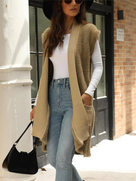 Khaki Sleeveless Cardigan