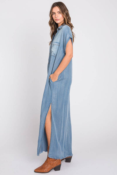 Short Sleeve Maxi Denim Dress