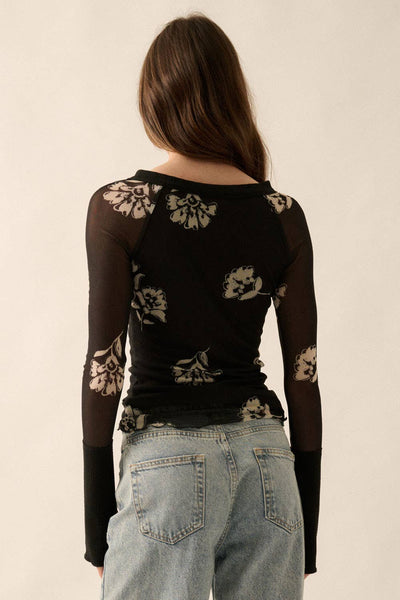 Floral-Print Henley Top