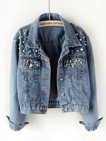 Denim Jacket with Pearls