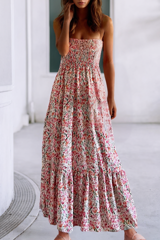 Boho Floral Smocked Maxi Dress