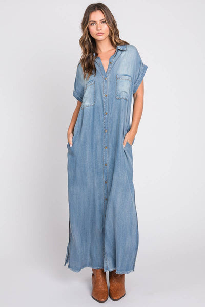 Short Sleeve Maxi Denim Dress