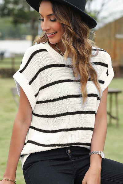 White Stripe Batwing Sleeve Sweater