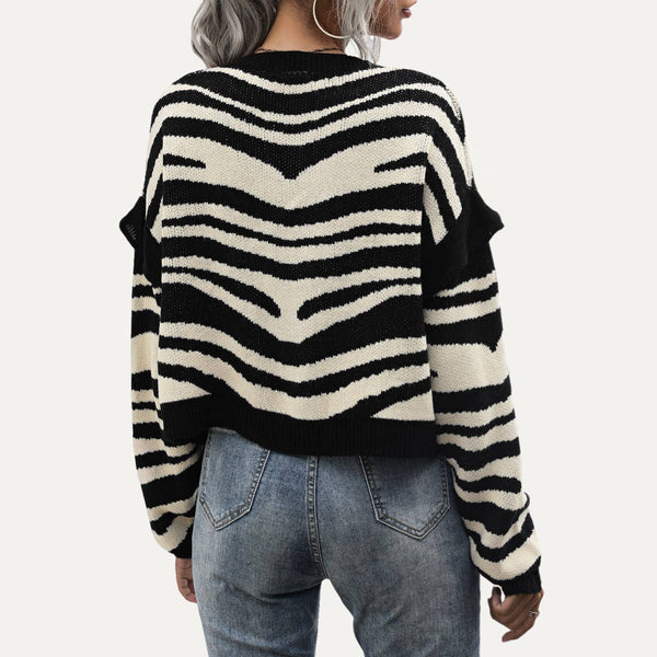 Super Fashion Zebra Pattern Button-Up Cardigan Sweater: Zebra Print / S