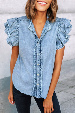 Ruffle Denim Blouse