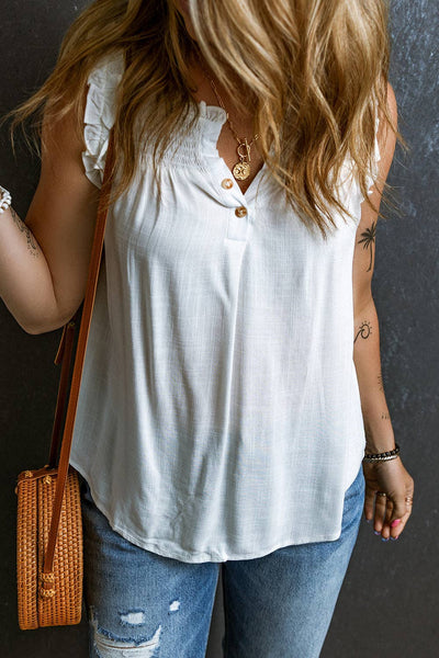 White Ruffle Trim Sleeveless Top