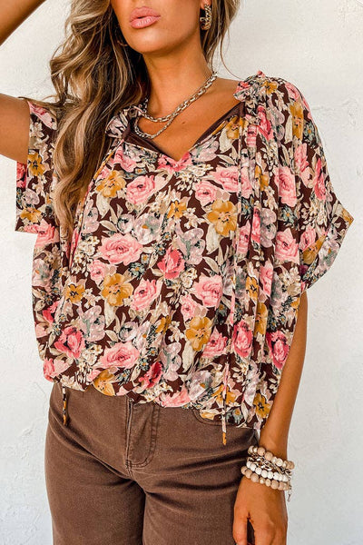 Floral Short Sleeve V-Neck Blouse