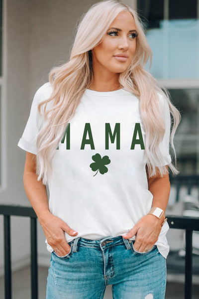White MAMA Clover Print St Patrick’s Day T Shirt