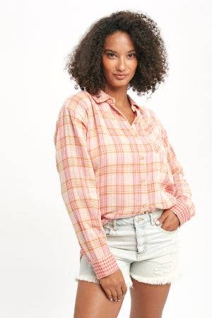 Pink & Plaid Button Down Top