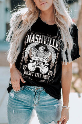 NASHVILLE Eagle Guitar Graphic Print Short Sleeve T Shirt
