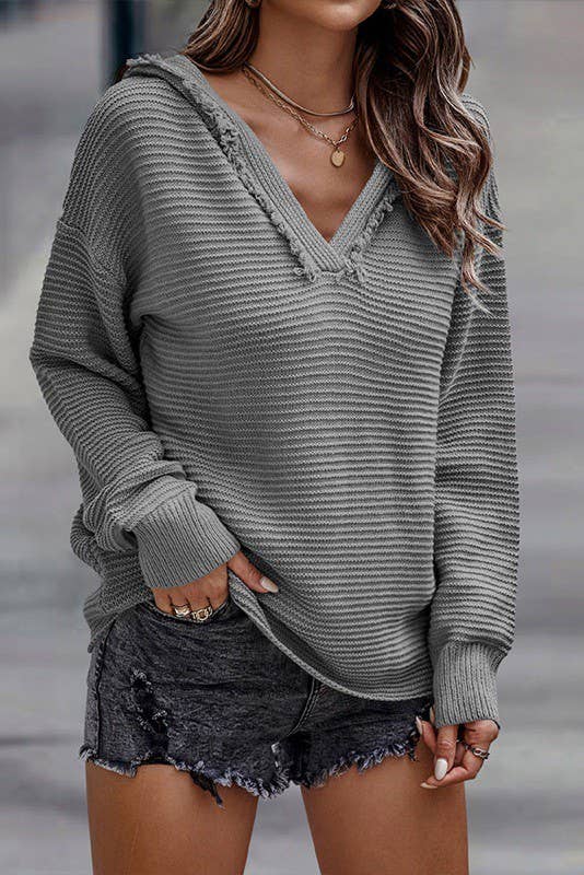 Grey Knit Textured Sweater