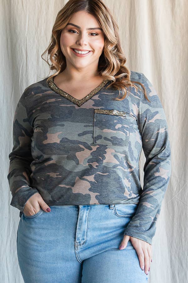 Long Sleeve Camo with Glitter Top