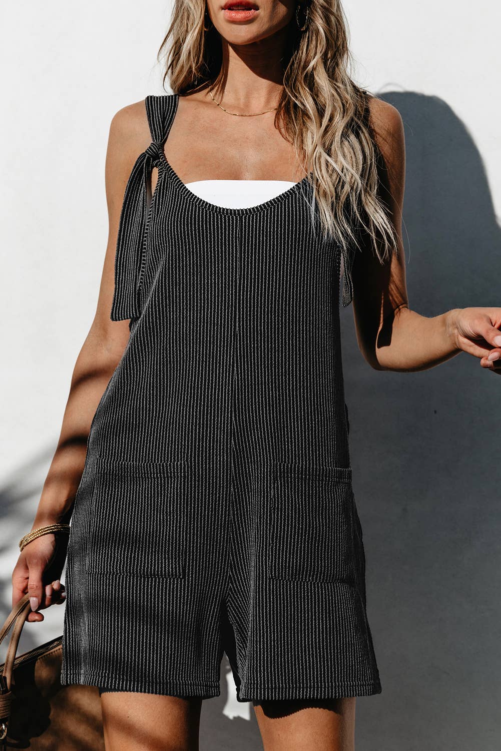 Dark Grey Striped Romper