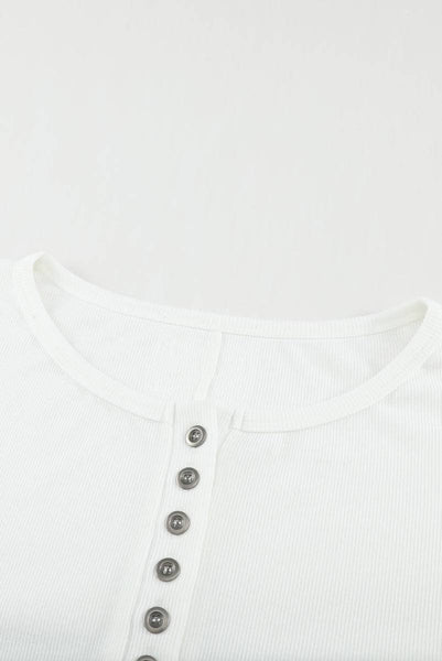Round Neck Color Block Buttoned Henley Top