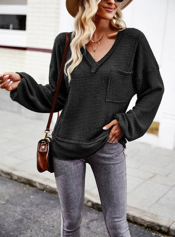 Exposed Seam Waffle Knit Long Sleeve