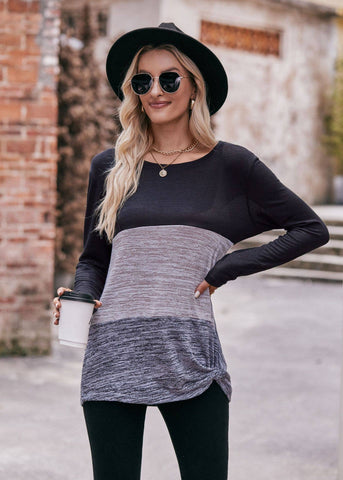 Grey Color Block Knit Top