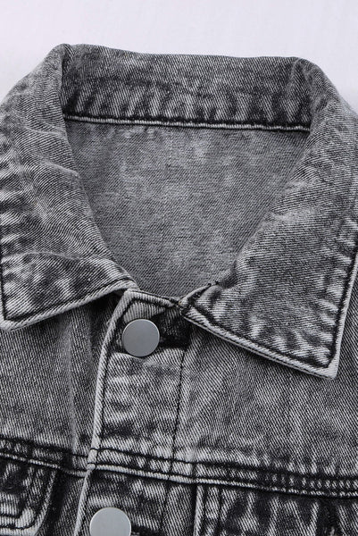 Distressed Buttons Washed Denim Jacket