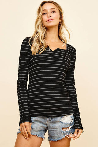 Black with White Stripes Top