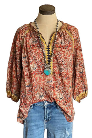 Bohemian Style Flare Sleeves Floral Top