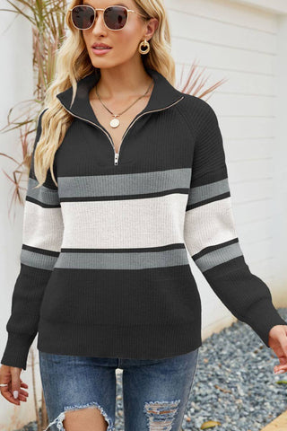 Color block zipper sweater