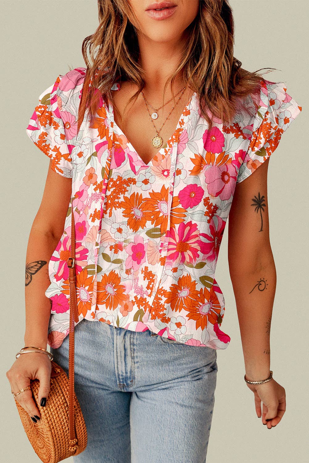 Ruffle Sleeve Floral Blouse