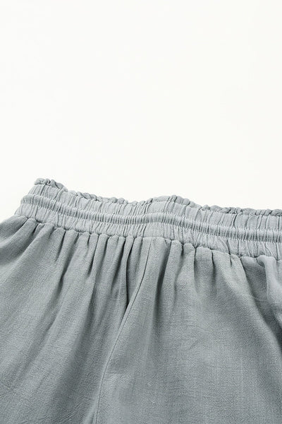Gray Drawstring Frayed Edge Pocketed Shorts