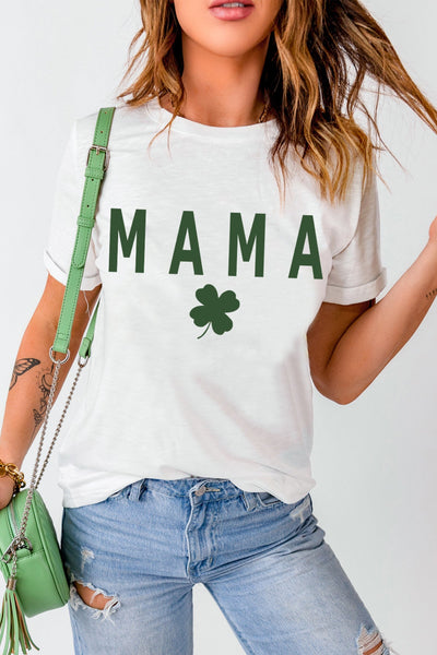 White MAMA Clover Print St Patrick’s Day T Shirt