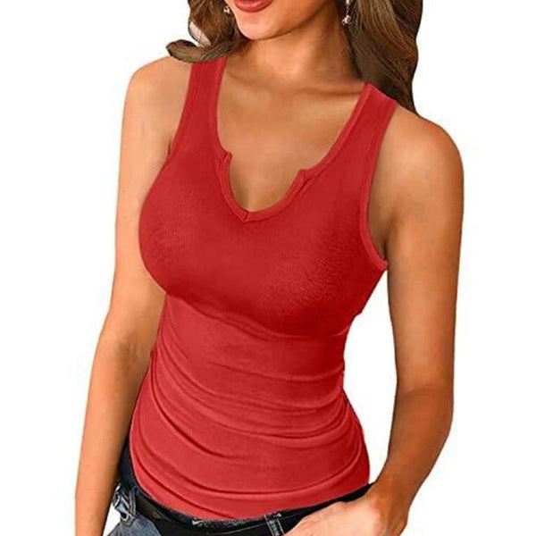 Sexy Notched Collar Sleeveless Tank Top