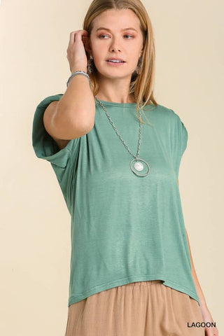 Sleeveless Jersey Top With Shoulder Pads-Green