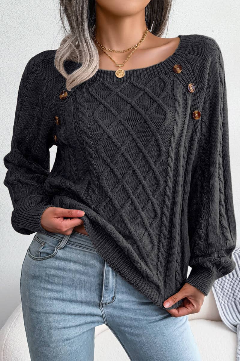 CABLE KNIT BUTTON DETAILED PULLOVER SWEATER_CWOSWL0360