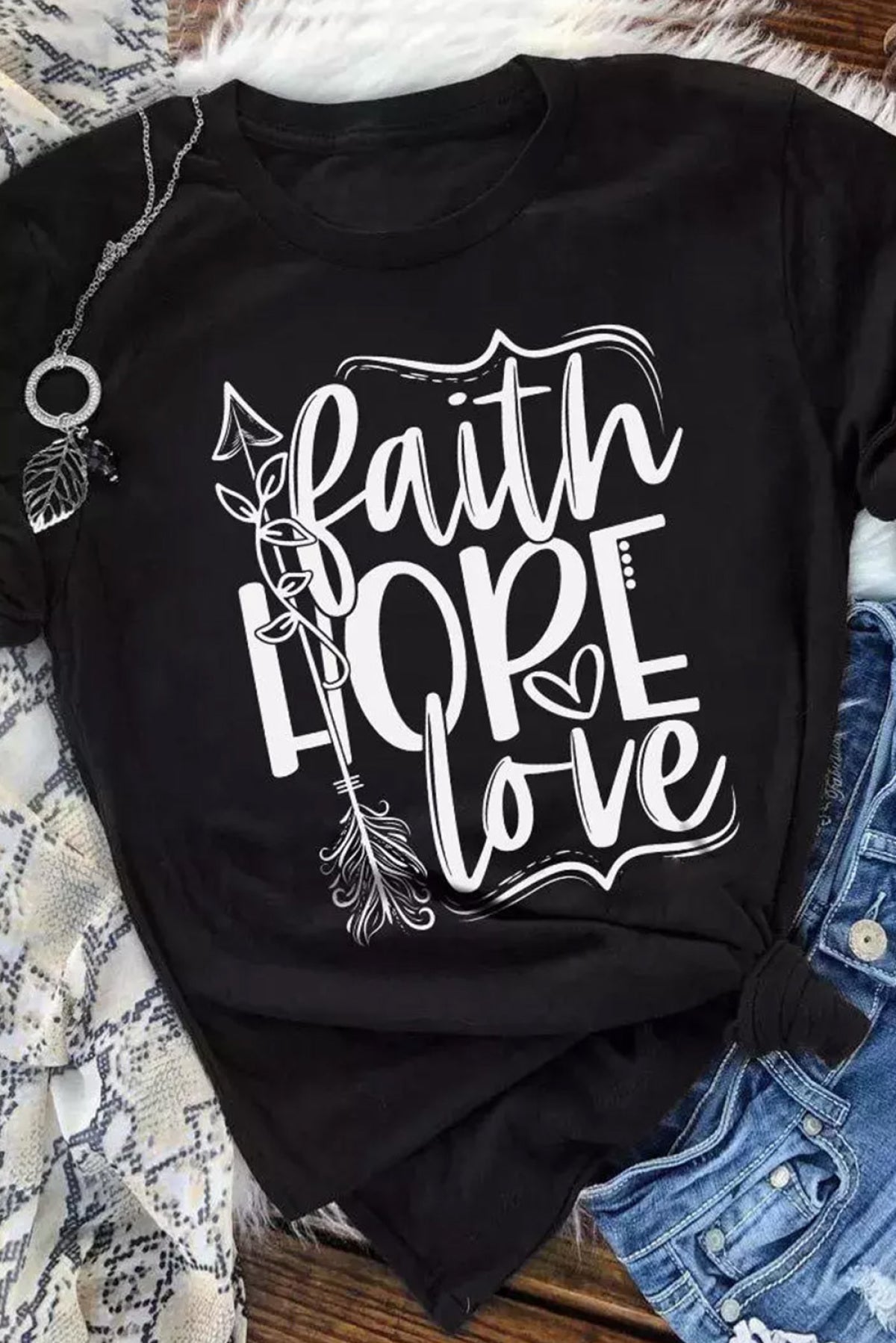 Faith Hope Love Graphic Print Short Sleeve T Shirt