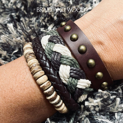 Boho Bracelet Set: Braid & Wood