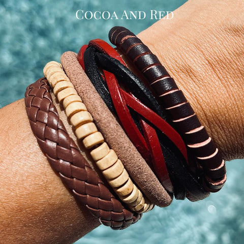 Boho Bracelet Set: Cocoa & Red