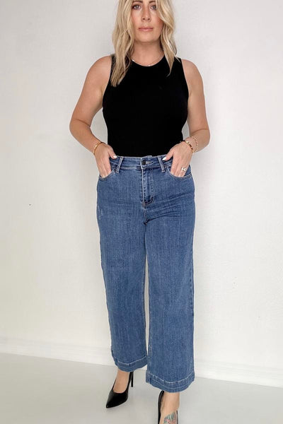 Risen High Rise Cropped Wide Leg Jeans