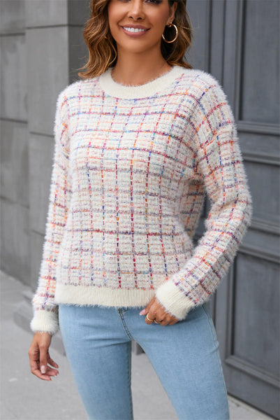 Casual Plaid Round Neck Sweater