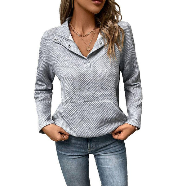 Textured Long Sleeve Buttons Sweatshirt With Kangaroo Pocket