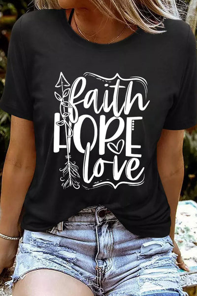 Faith Hope Love Graphic Print Short Sleeve T Shirt