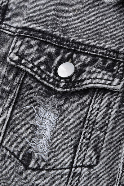 Distressed Buttons Washed Denim Jacket