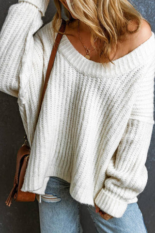 Ribbed Knit Round Neck Slouchy Chunky Sweater
