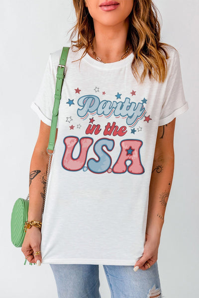 White Party In The USA Graphic Print T Shirt
