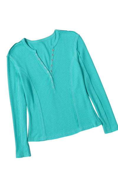 Button-Up Ribbed Knit Long Sleeve Top