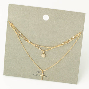 Dainty Layered Chain Cross Charm Necklace
