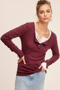 Ribbed Henley Stitched Top