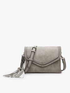 M1802A Sloane Flapover Crossbody w/ Whipstitch and Tassel
