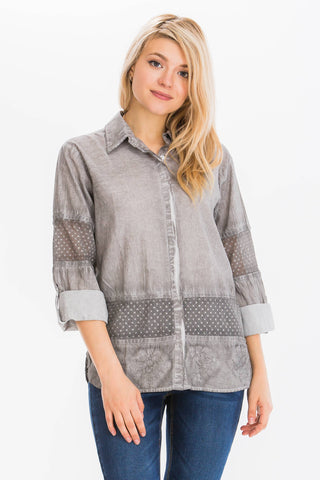 Embroidered Button-down Top