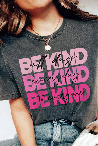 BE KIND Letter Print Round Neck Graphic T Shirt