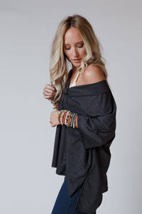 On The Go V Neck Essential Tee - Charcoal