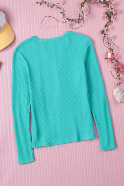 Button-Up Ribbed Knit Long Sleeve Top