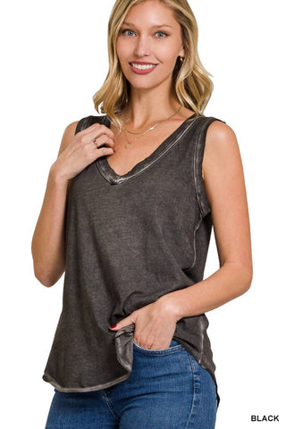 Washed Raw Edge V-neck Tank Top