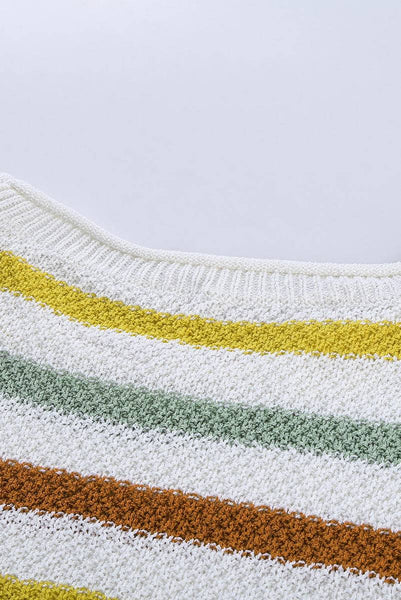 Multicolor Stripes Print White Knit Top